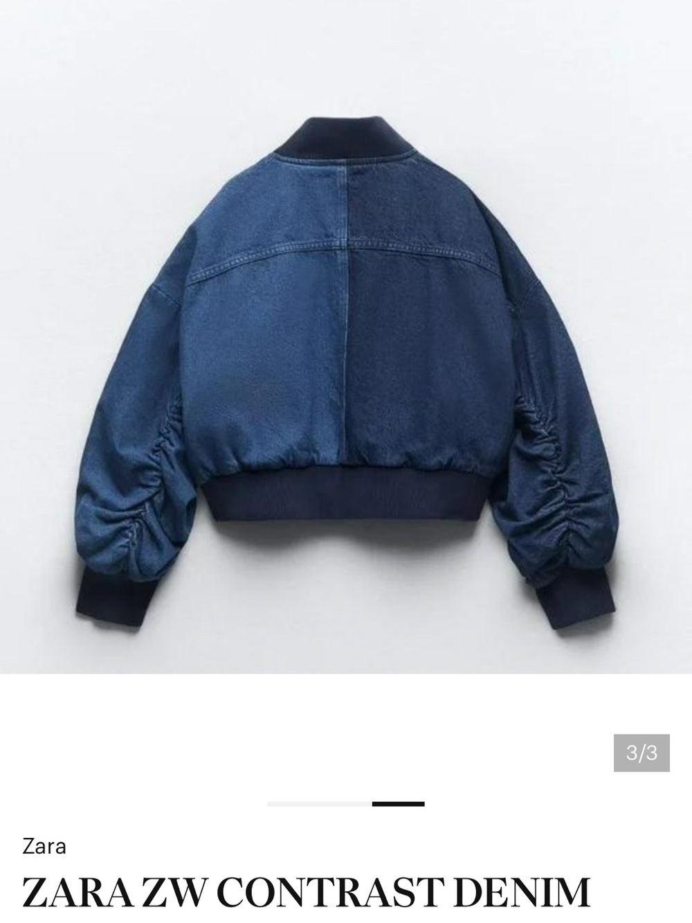 Zara Dark Blue Cropped Denim Bomber Jacket - Picture 2 of 4